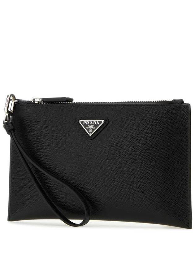 Triangle Logo Saffiano Clutch Bag Black - PRADA - BALAAN 3