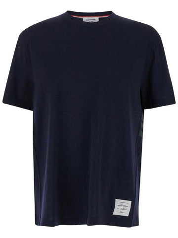 Blue T-Shirt With Logo Patch In Stretch Wool Man - THOM BROWNE - BALAAN 1