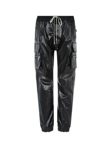 MEN Drawstring Coated Cargo Pants Black - RICK OWENS - BALAAN 1