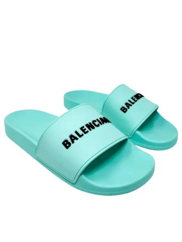 Women's Pool Emboss Logo Band Slippers Mint - BALENCIAGA - BALAAN 2