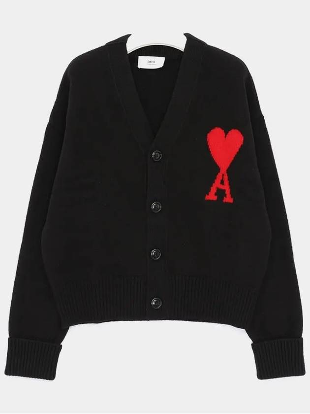 Big Heart Logo Wool Cardigan Black - AMI - BALAAN 3