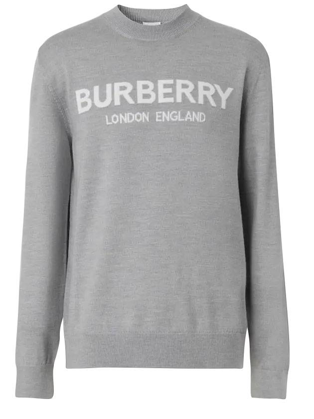 Wool Intarsia Blend Logo Sweatshirt Gray - BURBERRY - BALAAN 1