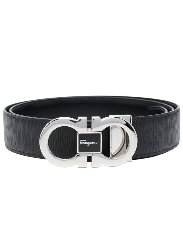 Salvatore Double Gancini Reversible Leather Belt Black - SALVATORE FERRAGAMO - BALAAN.