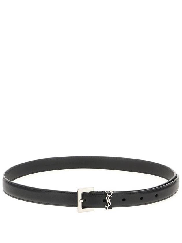 Women's Monogram Square Grain Leather Belt Black - SAINT LAURENT - BALAAN 2