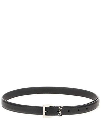 Women's Monogram Square Grain Leather Belt Black - SAINT LAURENT - BALAAN 2