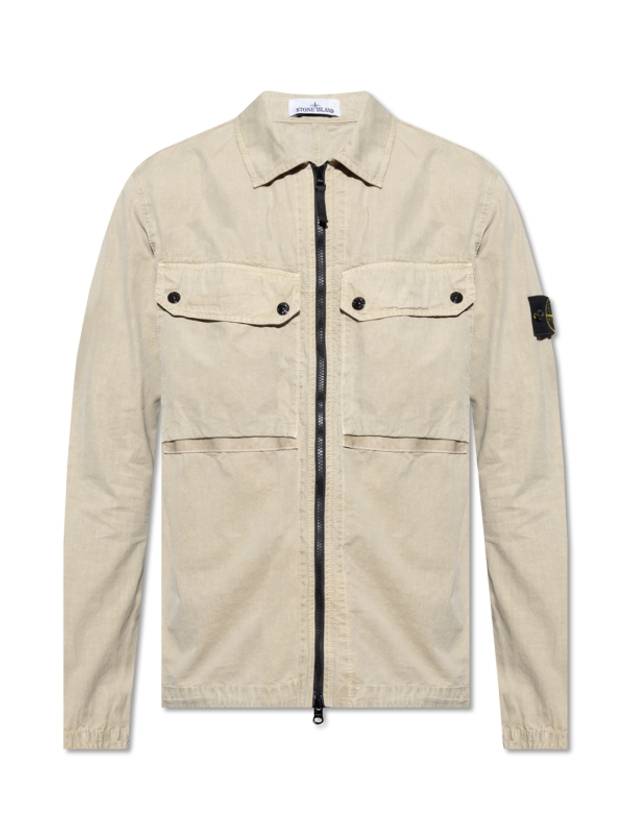 Brushed Organic Cotton Overshirt Jacket Beige - STONE ISLAND - BALAAN 2