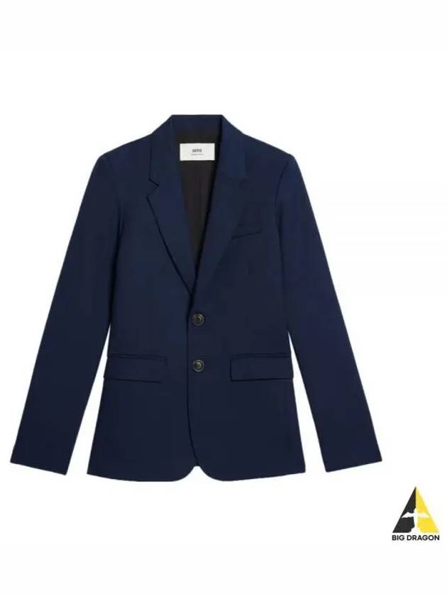 V Neck Single Breasted Jacket Navy - AMI - BALAAN 2