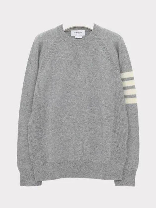 French Terry 4 Bar Cashmere Knit Top Pale Grey - THOM BROWNE - BALAAN 2