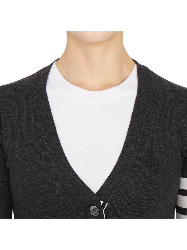 4-Bar V-Neck Cashmere Cardigan Dark Grey - THOM BROWNE - BALAAN.