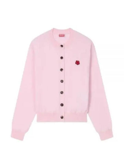 Boke Flower Embroidery Crew Neck Wool Cardigan Pink - KENZO - BALAAN 2