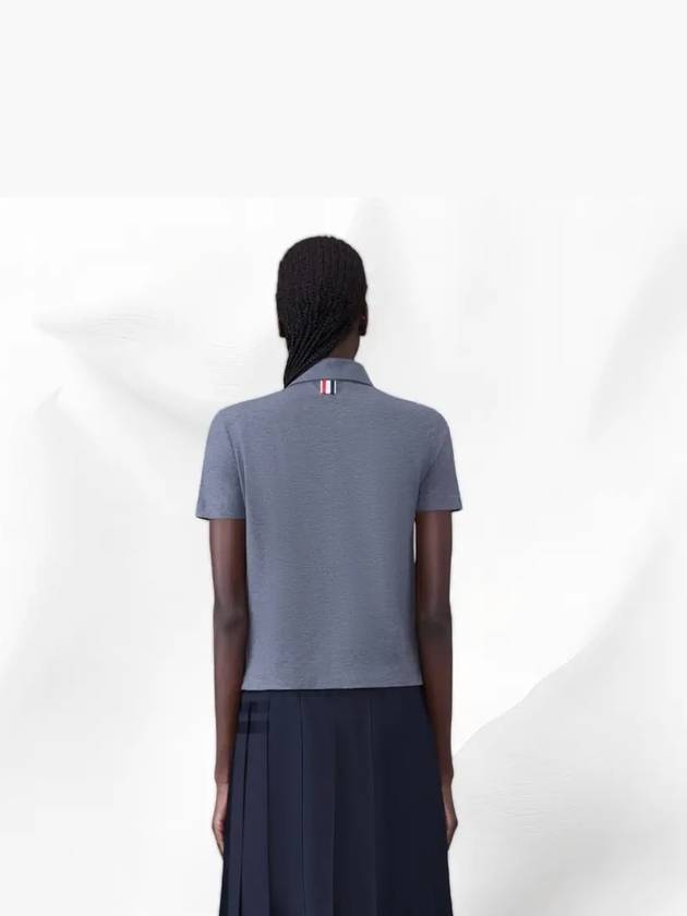 Women's Round Collar Short Sleeve Polo Shirt Grey - THOM BROWNE - BALAAN 5