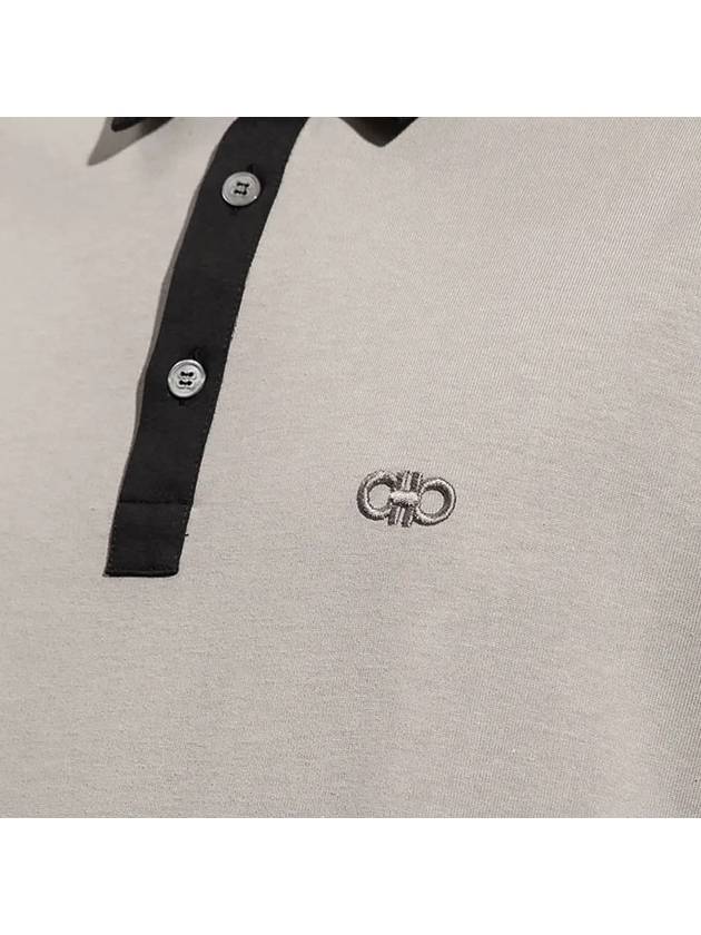 Gancini Embroidery Polo Shirt Grey - SALVATORE FERRAGAMO - BALAAN 5