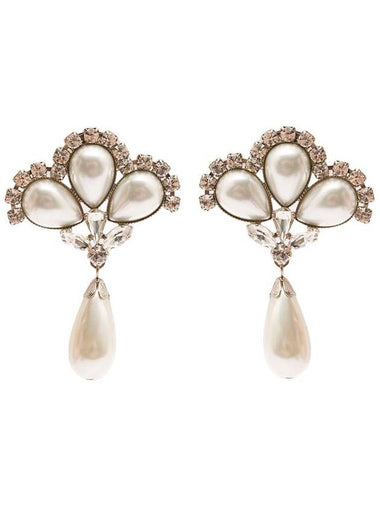 Silver-Colored Clip-On Crystal Earrings With Pendant Pearl In Hypoallergenic Brass Woman - ALESSANDRA RICH - BALAAN 1