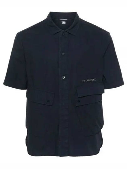 Cotton Popeline Pocket Short Sleeve Shirt Navy - CP COMPANY - BALAAN 2