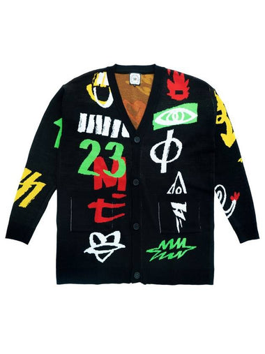 Graphic V Neck Cardigan Black - GRAPHISTE MAN.G - BALAAN 1