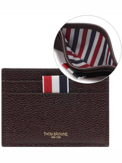 Stripe Note Compartment Pebble Grain Leather Card Wallet Dark Brown - THOM BROWNE - BALAAN 2