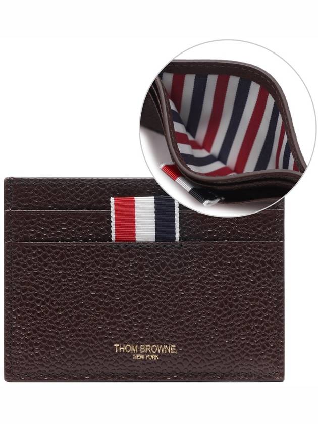 Stripe Note Compartment Pebble Grain Leather Card Wallet Dark Brown - THOM BROWNE - BALAAN 3