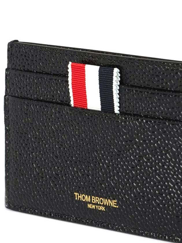 Pebble Grain Leather Stripe Single Card Wallet Black - THOM BROWNE - BALAAN 6