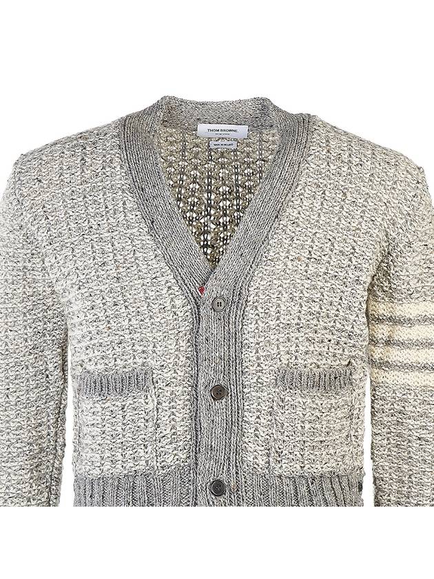 Mohair Tweed 4-Bar Classic V-neck Cardigan Light Grey - THOM BROWNE - BALAAN 5