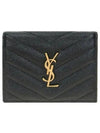 Monogram Caviar Leather Flap Card Wallet Black - SAINT LAURENT - BALAAN 2