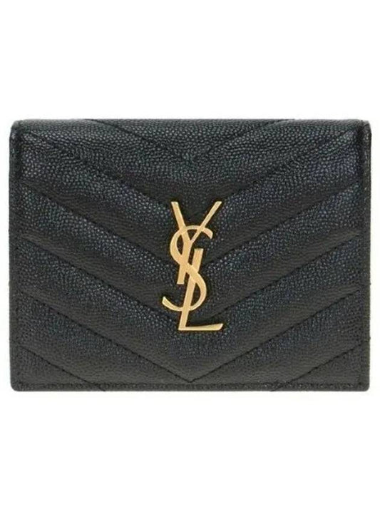 Monogram Caviar Leather Flap Card Wallet Black - SAINT LAURENT - BALAAN 2