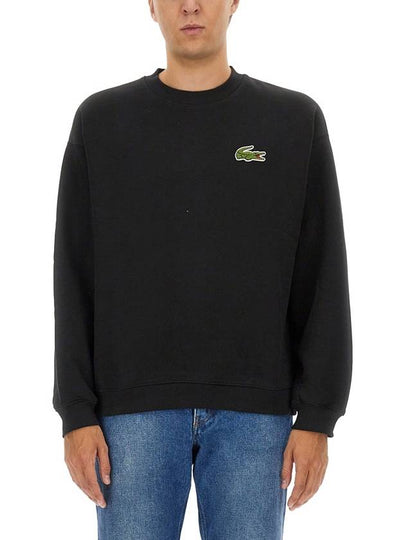 Loose Fit Badge Accent Fleece Sweatshirt Black - LACOSTE - BALAAN 2