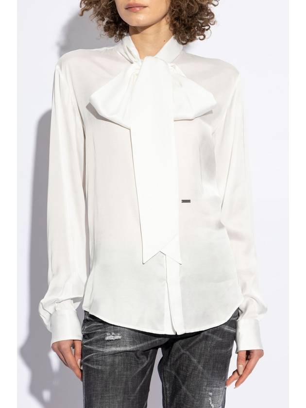 Dsquared2 Shirt With Decorative Tie At The Neckline, Women's, White - DSQUARED2 - BALAAN 3