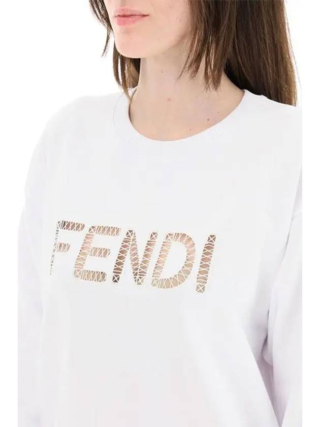 Women's Embroidered Logo Sweatshirt White - FENDI - BALAAN 3