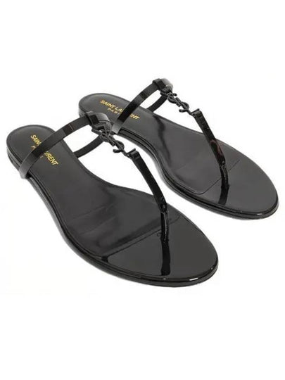 Cassandra Slide Leather Flip Flops Black - SAINT LAURENT - BALAAN 2