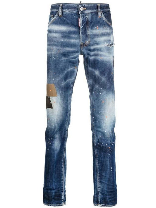 patchwork washed straight jeans blue - DSQUARED2 - BALAAN.