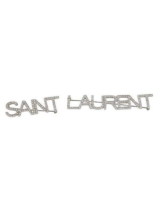 Crystal Brass Pin Brooch Oxidized Silver - SAINT LAURENT - BALAAN.