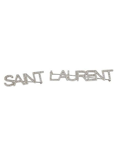 Crystal Brass Pin Brooch Oxidized Silver - SAINT LAURENT - BALAAN 1