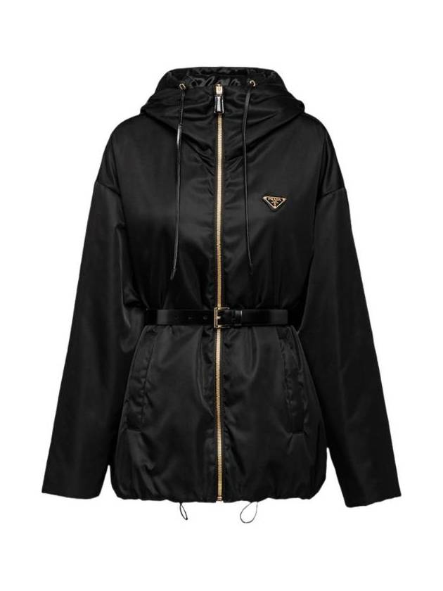 Re-Nylon Hooded Jacket Black - PRADA - BALAAN 1