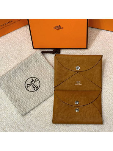 Card Wallet Appsong Goatskin Palladium Calvi Duo Brown - HERMES - BALAAN 1