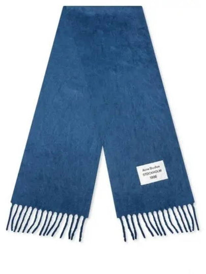 Logo Patch Fringe Muffler Denim Blue - ACNE STUDIOS - BALAAN 2