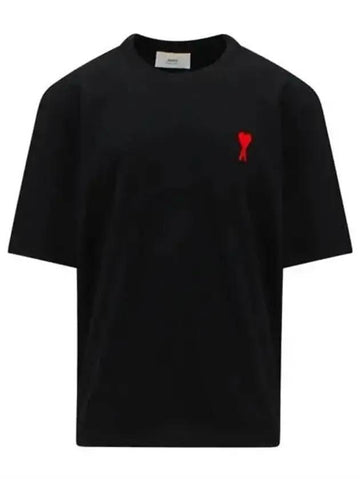 Heart Logo Cotton Jersey Short Sleeve T-Shirt Black - AMI - BALAAN 1