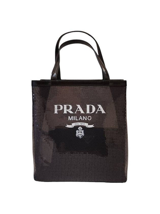 Small Sequin Mesh Tote Bag Black - PRADA - BALAAN 1