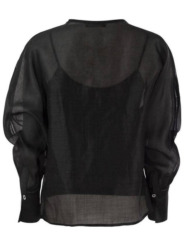 Leccio Ramie Gauze Lace Blouse Black - MAX MARA - BALAAN 3