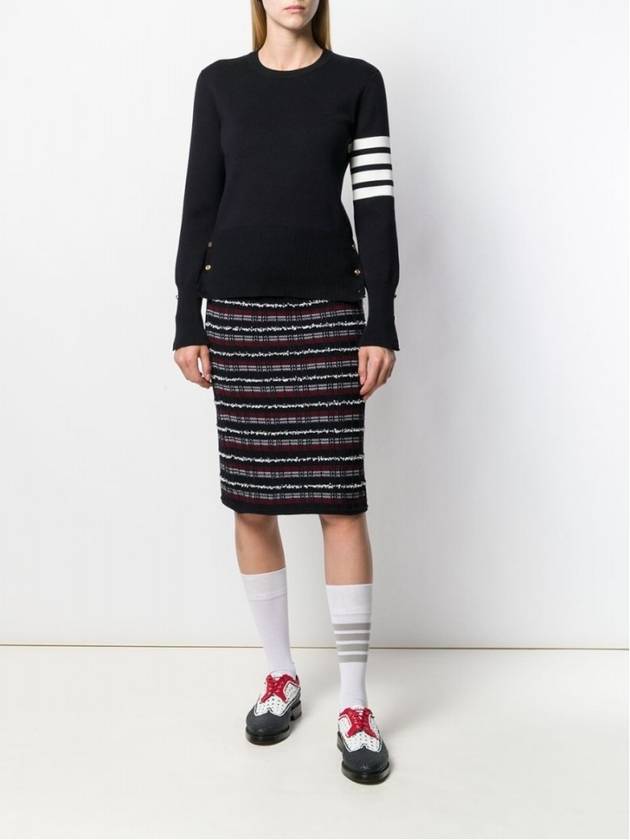 Milano Stitch Crewneck 4-Bar Cotton Crepe Knit Top Navy - THOM BROWNE - BALAAN 7