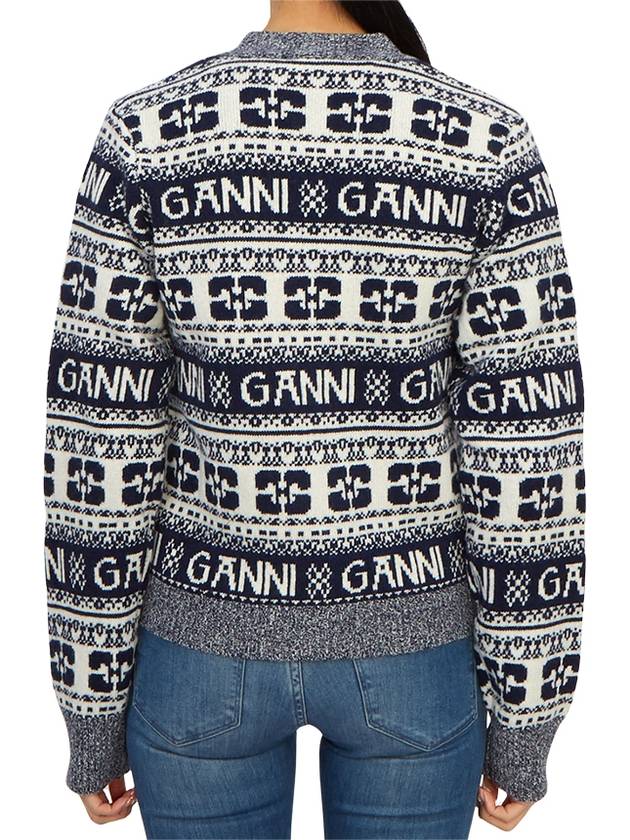 logo wool mix jacquard cardigan blue - GANNI - BALAAN 4