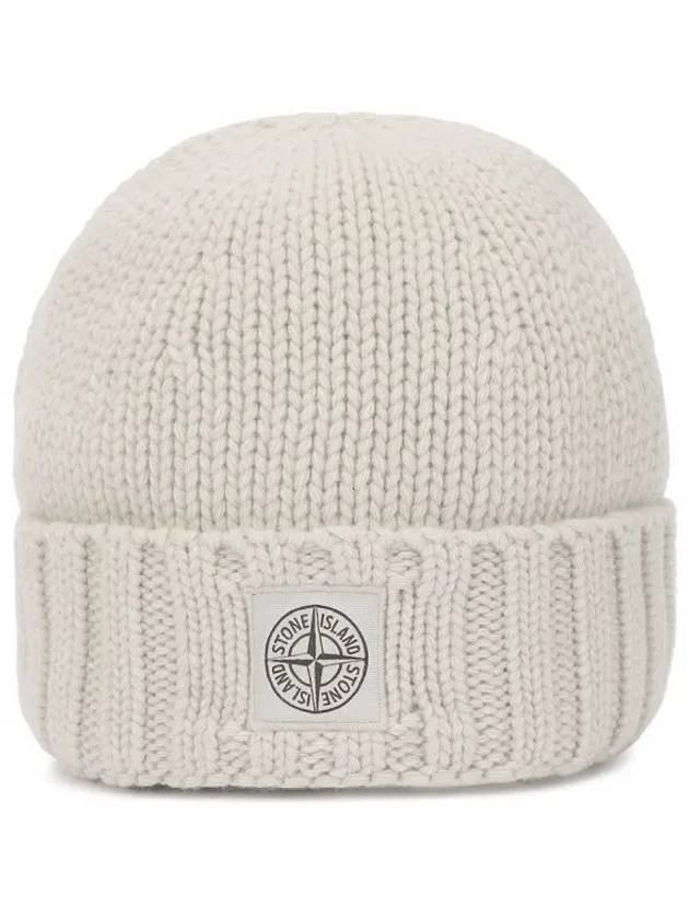 Logo Patch Wool Beanie Beige - STONE ISLAND - BALAAN 2