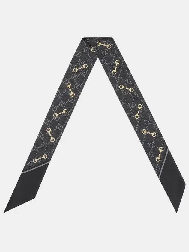 GG Print Horsebit Silk Neck Bow Twilly Scarf Black - GUCCI - BALAAN 3