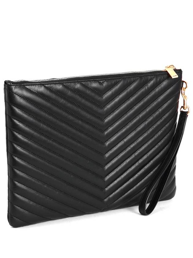 Gold Monogram Cassandre Matelasse Tablet Clutch Bag in Quilted Leather Black - SAINT LAURENT - BALAAN 4