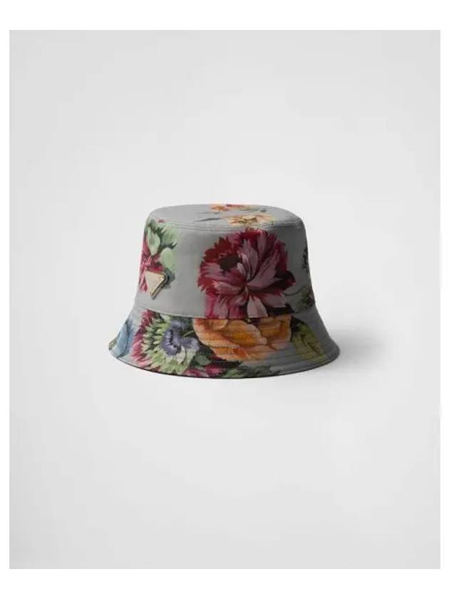 Floral Print Reversible Cotton Bucket Hat Grey - PRADA - BALAAN 2