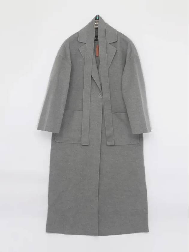 Women's Cocoon Belt Long Cashmere Trench Coat Grey - LORO PIANA - BALAAN 4