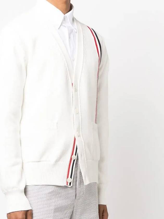 RWB Striped Intarsia Cotton Cardigan White - THOM BROWNE - BALAAN 4