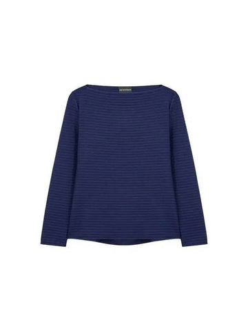 Women s Embossed Striped Easy Knit Navy - EMPORIO ARMANI - BALAAN 1