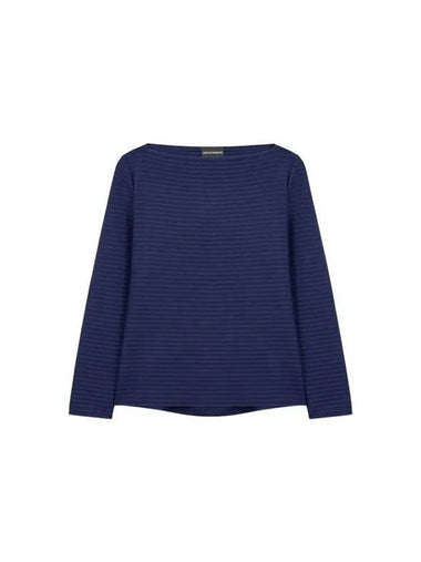 Women s Embossed Striped Easy Knit Navy - EMPORIO ARMANI - BALAAN 1