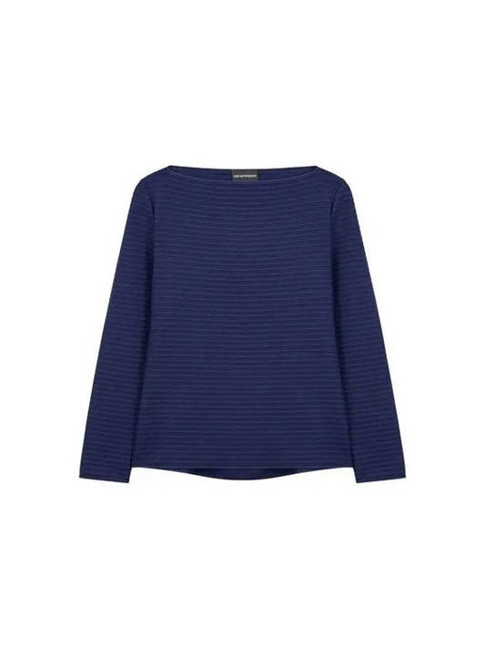 Women s Embossed Striped Easy Knit Navy - EMPORIO ARMANI - BALAAN 1