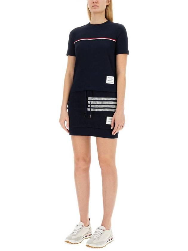 Women's High Twist Rip Stripe Short Sleeve T-Shirt Navy - THOM BROWNE - BALAAN 3